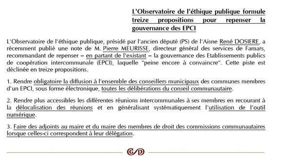 L'Observatoire de l'éthique publique formule treize propositions pour repenser la gouvernance des EPCI